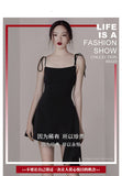 Dadizhimu Summer New Temperament Sexy Slimming Dress Sling Net Red Waist Black Dress Woman