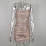 Dadizhimu Women's New Hand-Made Diamond Summer Flash Powder Repair Club Sexy Dress