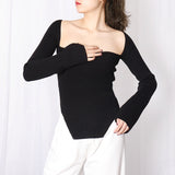 Dadizhimu Out-Sup Knitted Jersey 2025 Spring New Irregular Bottom Shirt Slim Slim Skinny Sleeves Machine Woman
