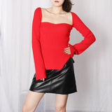 Dadizhimu Out-Sup Knitted Jersey 2025 Spring New Irregular Bottom Shirt Slim Slim Skinny Sleeves Machine Woman
