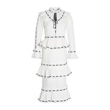 Dadizhimu 2025 Spring New Fashion Retro Heavy Industry Hooked Collared 100 Folded Cake Dress With Long Sleeves On The Side Of The Leaves