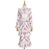 Dadizhimu 2025 Spring New Fashion Retro Heavy Industry Hooked Collared 100 Folded Cake Dress With Long Sleeves On The Side Of The Leaves
