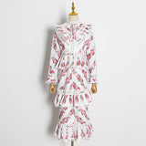 Dadizhimu 2025 Spring New Fashion Retro Heavy Industry Hooked Collared 100 Folded Cake Dress With Long Sleeves On The Side Of The Leaves
