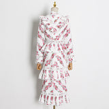 Dadizhimu 2025 Spring New Fashion Retro Heavy Industry Hooked Collared 100 Folded Cake Dress With Long Sleeves On The Side Of The Leaves