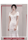 Dadizhimu Summer New Temperament Fashion Short-Sleeved Lace Repair V-Neck Long Dress Woman