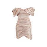 Dadizhimu Women's New Thoracic Folded Skirt With Fish Bone INS Net Red Shoulder Sexy Dress