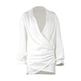 Dadizhimu Sales Long-Sleeved White Shirt Sexy Deep V Women's New INS Net Red Linen Dress