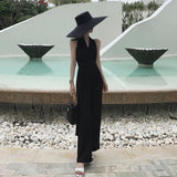 Dadizhimu Autumn Dress New French Retro Waist Temperament Showing Thin Legs Hanging Shoulder Black Conjoined Trousers Woman