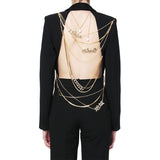 Dadizhimu Trendy Sexy Suit 2025 Summer New Fashion Temperament Metal Chain Open Back Design Suit Woman