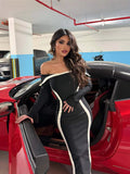 Dadizhimu Elegant Sexy Shoulder-Collision Dress Knitted Long-Sleeved Shoulder Banded Evening Dress