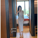 Dadizhimu Luth's Same Color In The Middle And Long Dress Of The Lady's Dress Lady Dress Woman Simple Bag Of The Hip Skirt