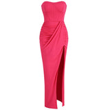 Dadizhimu Solid-Colored Sexy Brooch Dress Girl Folding Zou Irregular Open Skirt Dress Long