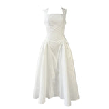 Dadizhimu Sling Dress 2025 Early Summer New Solid Color Sleeveless Fashion Temperament Splicing Lotle Leaf Side Dress