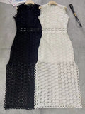 Dadizhimu Sexy Hollow Water-Soluble Flower Body Sleeveless Fork Short-Sleeved Dress Long Dress New Spring And Summer