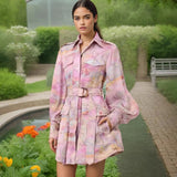 Dadizhimu Temperament Elegant Shirt Dress 2025 Summer New Printed Painted Belt To Thin Dress Women's