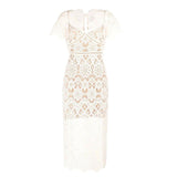 Dadizhimu Design Feel Rice White Heavy Lace Short Sleeve V-Neck Dress High Waist Repair Paper Pencil Dress