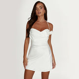 Dadizhimu Net Red Women's Sexy Hanging Neck Babes Open Back Small Dress Pure Lusty White Dress
