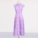 Dadizhimu Temperament High-End Long Dress 2025 Spring New Collar Perspective Hollow Design Slim Dress Woman