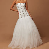 Dadizhimu White Sexy Decorative Diamond Mesh Spong Pont High-End Women's Breast-Wear Dress Dress