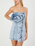Dadizhimu Bra Bag Hip Skirt 2025 New Design Stitching Lotus Side Flowers Short Denim Dress Woman