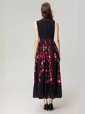 Dadizhimu 2024 New Red Vintage Print Stud Vest Black Dress Dress Dress Woman