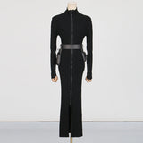 Dadizhimu Dress 2025 Summer New Pocket Belt Design Waist Thin Knitwear Dress Woman