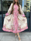 Dadizhimu Dress Spring 2025 New Fashion V-Neck Retro Print High-Rise High-Rise Dress Woman Trend