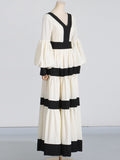 Dadizhimu Court Style Bumping Color Splicing Dress 2025 New Fashion High-End Feeling V-Neck Dress Dress Woman Trend
