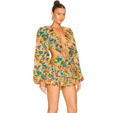 Dadizhimu High-End Women's Clothing Deep V Pile Sleeve Sexy Skirt Temperament Hollow Elegant Dress