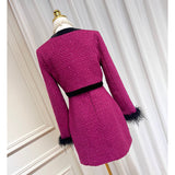 Dadizhimu Velvet Feather Cuffs Small Fragrant Short Coat Coat Bow Bow Sling Skirt Dress