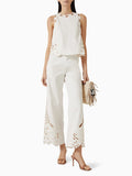 Dadizhimu Temperament Casual Simple Style Set 2025 New Round Neckless Solid Color Top High Waist Hollow Design Trousers