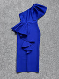 Dadizhimu Women's Dress One Shoulder Lotus Side Tight Fashion Long Dress Sexy Open Bandid Dress