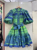 Dadizhimu Style Collar Bubble Sleeve Skirt 2024 Summer New Design Printing With Short Dress Woman