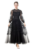 Dadizhimu 2024 New Round-Necked Long-Sleeved Embroidered Lace Flower Yarn Heavy Industry Dress Dress Woman