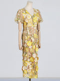Dadizhimu Fresh Off-Coat Dress 2025 Spring New V-Neck Heavy Industry Splicing Flowers Slimming Dress Woman
