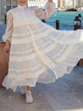 Dadizhimu Tea Rest Beautiful Dress 2025 Spring New Collar Embroidery Lace Tie To The Waist Swing Dress Dress Woman