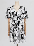 Dadizhimu New French Elegant Three-Dimensional Flower Collage Fashion V-Neck Design Feel Waist Thin Dress Woman