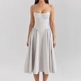 Dadizhimu Dress Hottie Girl Sexy V Tie Sling Mid-Long Dress To The Waist Show Skinny Back Dress Dress Woman