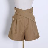 Dadizhimu New Fashion Design Sense Splicing Belt Wearing Loose High Waist Thin Casual Style Shorts Women's Clothing
