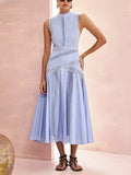 Dadizhimu Hollow Lace Collar Dress 2025 New Sleeveless Lotus Leaf Side Dress Dress Woman