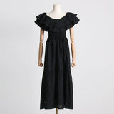 Dadizhimu Style Embroidery Dress 2025 Summer New Fashion Hollow Design Feeling Leaf Side Shoulder Dress Girl