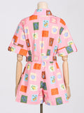 Dadizhimu Temperament Two-Piece Set 2025 New Design Print Set Short-Sleeved Shirt Top + Casual Shorts Women