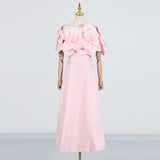 Dadizhimu Temperament Bosom Dress 2025 Summer New Three-Dimensional Flowers To Show Thin Style Pure Color Dress