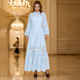 Dadizhimu 2025 New Long Dress French Retro Straight Collar Heavy Industry Embroidery Lantern Sleeve Waist High-End Dress Dress Woman