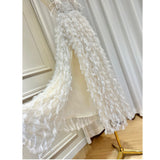 Dadizhimu Temperament V-Neck Net Yarn With Chest Cushion Ostrich Feather Beaded Flowers High Fork Thairy Long Skirt