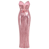 Dadizhimu Women's Sexy Glit Showback Skirt Beads To Repair The Fork Irregular Long Dress