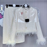 Dadizhimu Temperament French Small Fragrant Suit Women's New Fur Short Coat + Half-Dress Two-Piece
