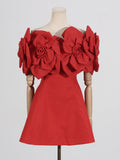 Dadizhimu Elegant Famous Style Dress 2025 New Chest-Shaped Shoulder Three-Dimensional Flower Design Dress Dress Woman