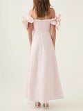 Dadizhimu Temperament Bosom Dress 2025 Summer New Three-Dimensional Flowers To Show Thin Style Pure Color Dress