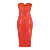 Dadizhimu High-End Sexy Sleek Chest Trim Metal Buckle Navel Dress Medium Long Model